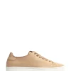 Ténis em Pele Beige com Atacadores e Sola Flat