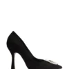 Black Suede Pumps with Silver Toe Cap