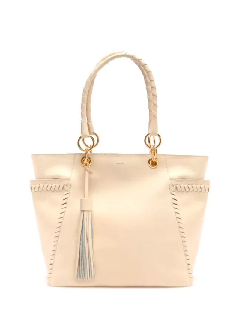 Mala Shopper em Pele Off-White e Tiras Entrançadas