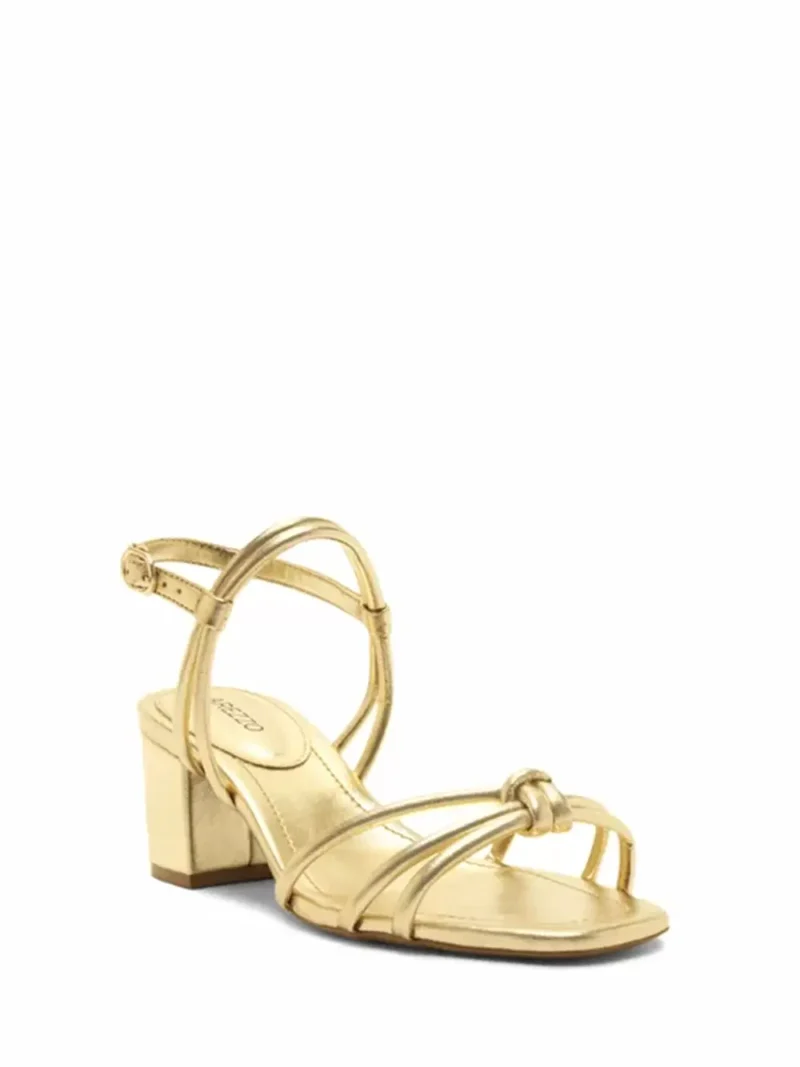 Alternative view of Sandália em Pele Dourada com Múltiplas Tiras e Pormenor de Nó