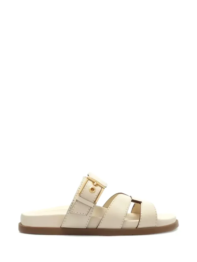 Sandália Rasa em Pele Branca com Tiras