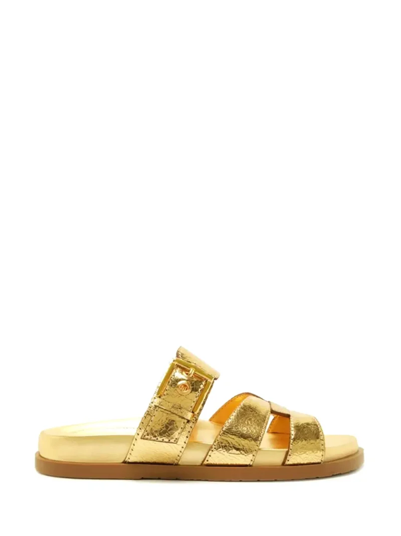 Sandália Rasa em Pele Dourada com Tiras