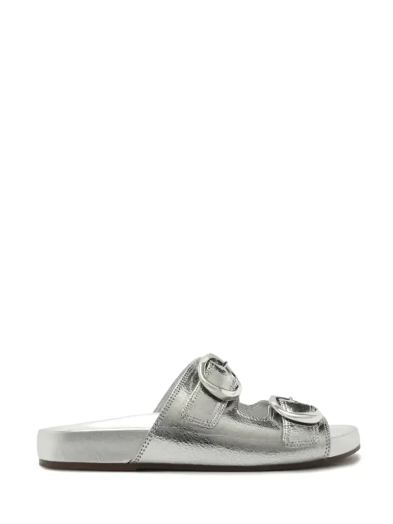 Sandália Rasa em Pele Prata com Tiras
