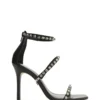 Black Leather Sandal with Straps and Silver Detail