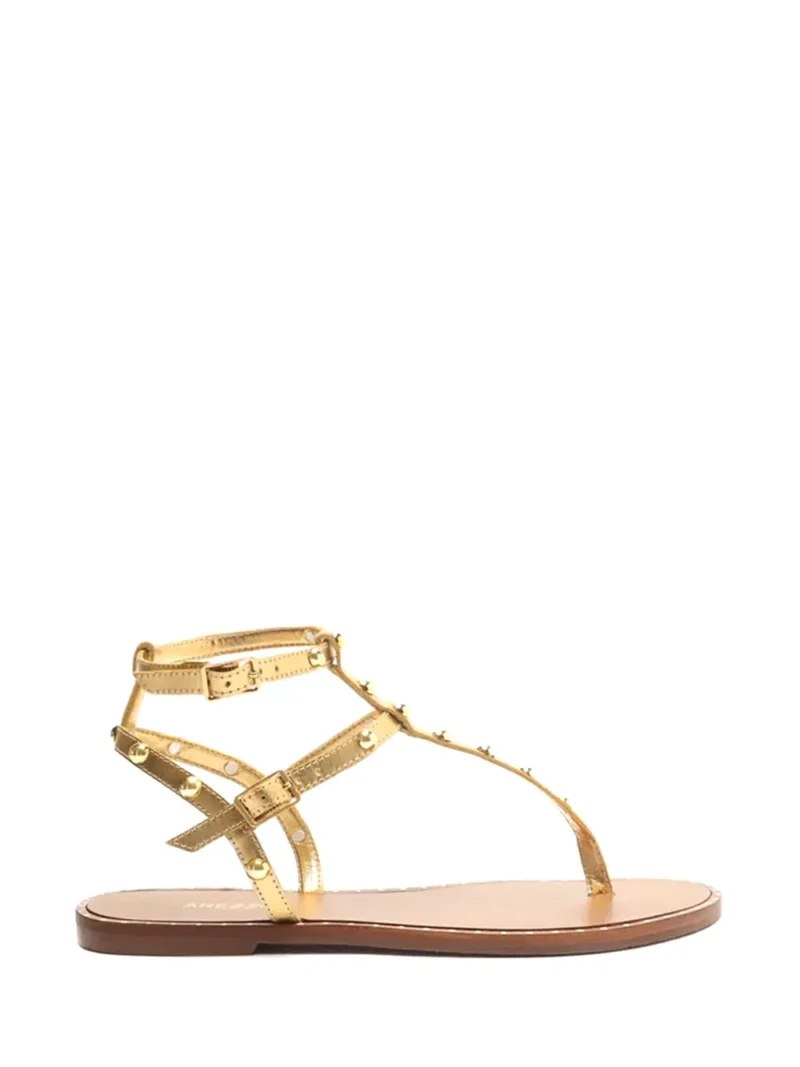 Sandália Rasa em Pele Dourada com Tiras Múltiplas