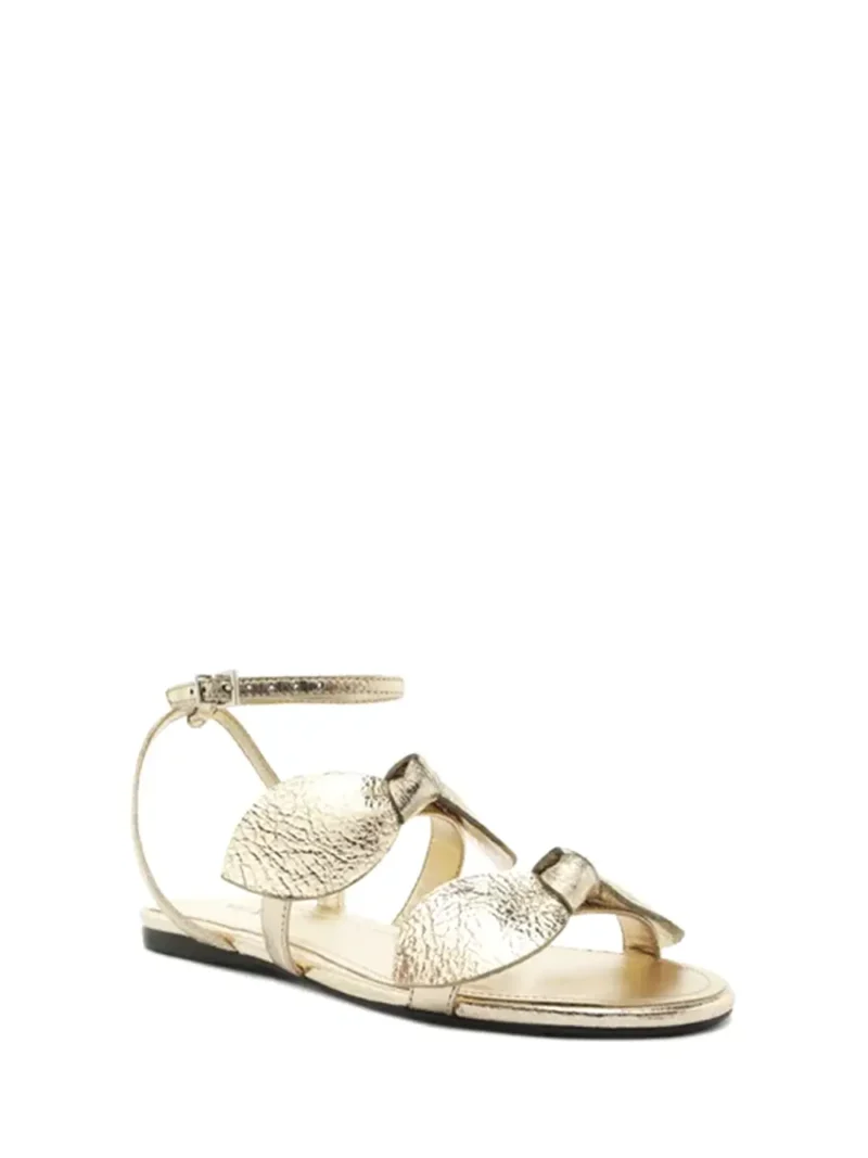 Alternative view of Sandália Rasa em Pele Dourada e Tiras com Laços