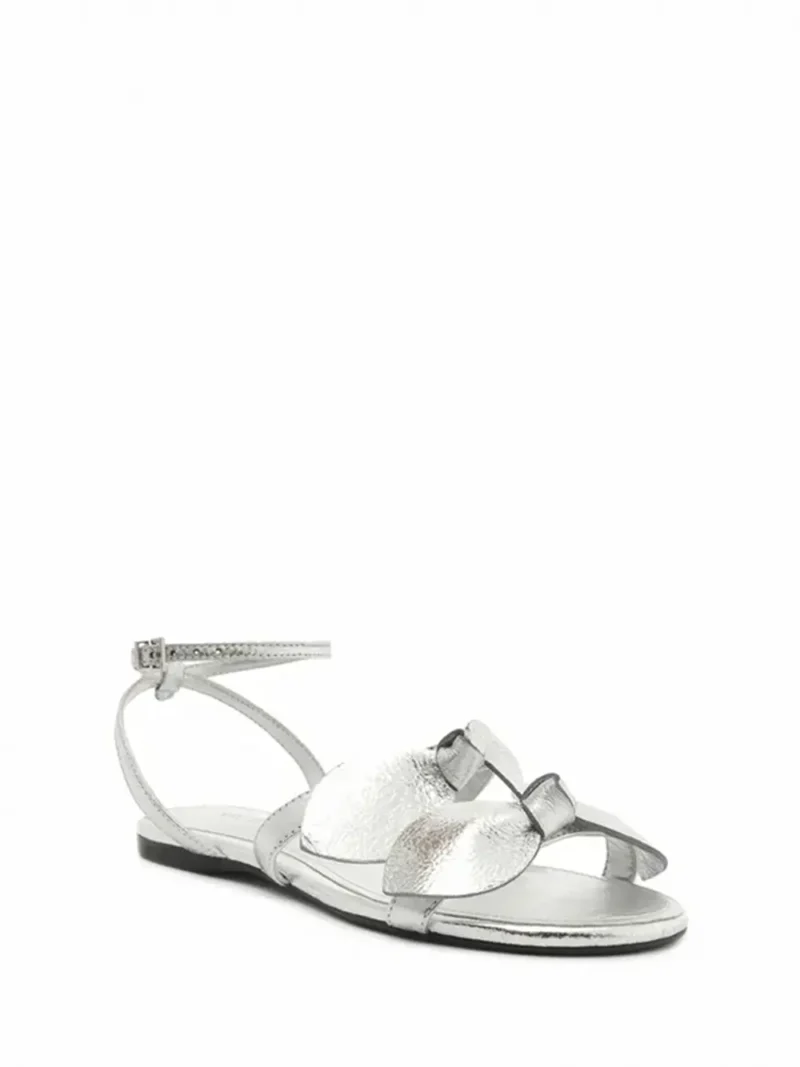 Alternative view of Sandália Rasa em Pele Prata e Tiras com Laços