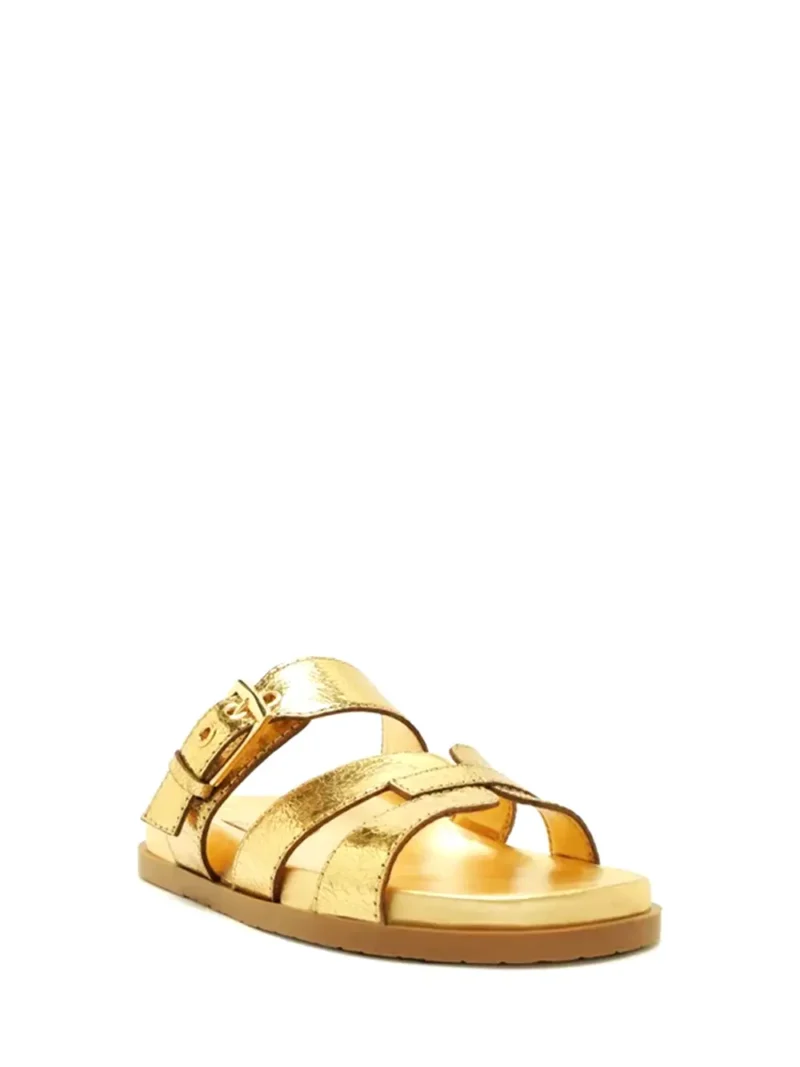 Alternative view of Sandália Rasa em Pele Dourada com Tiras