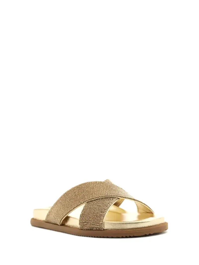 Alternative view of Sandália Rasa em Pele Dourada com Tiras Cruzadas