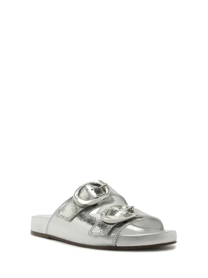 Alternative view of Sandália Rasa em Pele Prata com Tiras