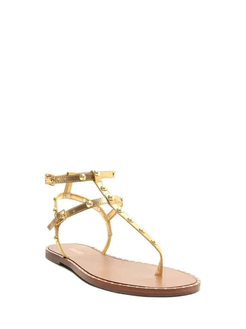 Alternative view of Sandália Rasa em Pele Dourada com Tiras Múltiplas