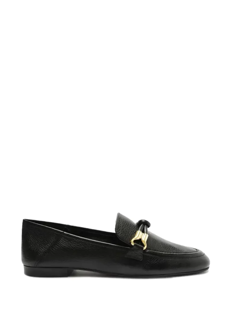 Black Leather Loafer with Gold Detail