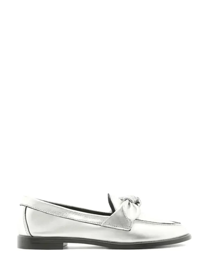 Silver Leather Loafer with Bow