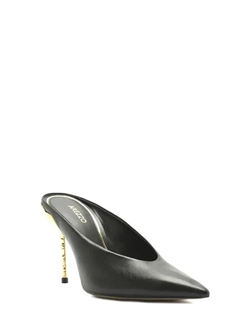 Mule Preta em Pele e Salto em Dourado - Image 2