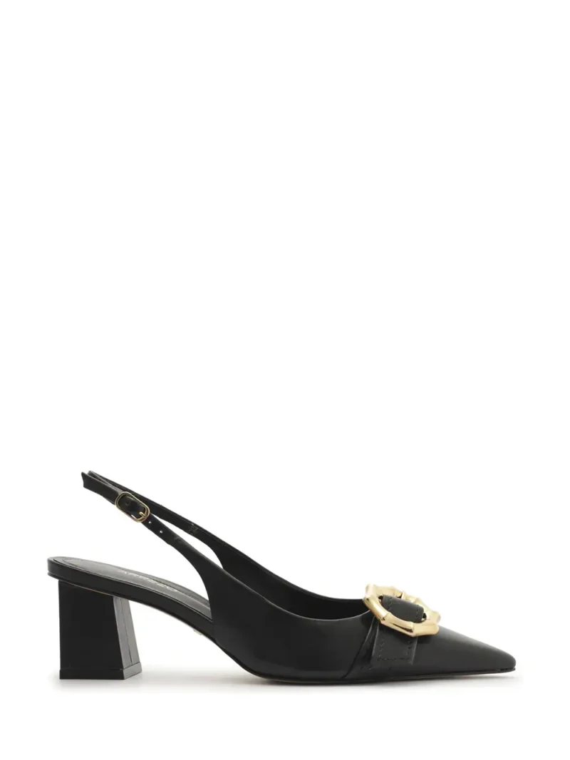Scarpin Preto em Pele e Salto em Bloco