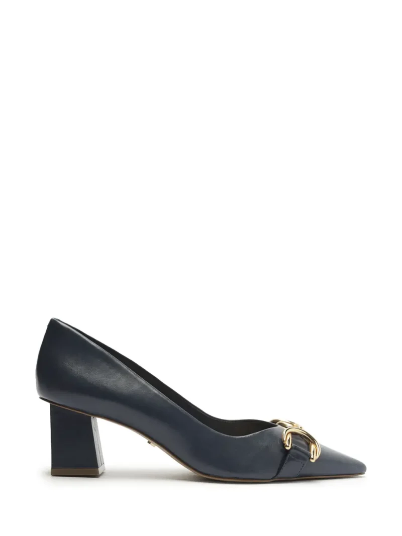 Scarpin Preto em Pele e Pormenor Dourado