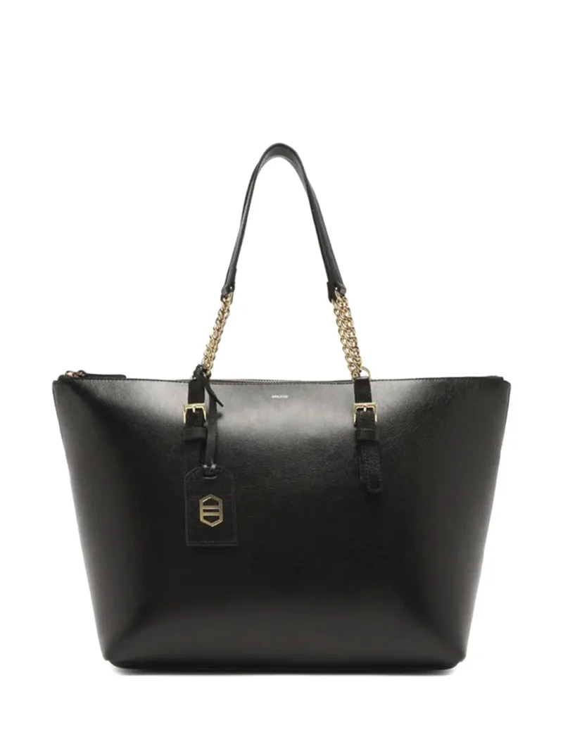 Mala Shopper Preta em Pele e Alça de Ombro