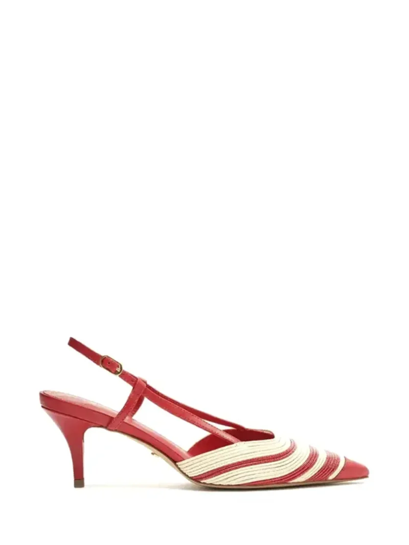 Scarpin em Pele Vermelha e Beige