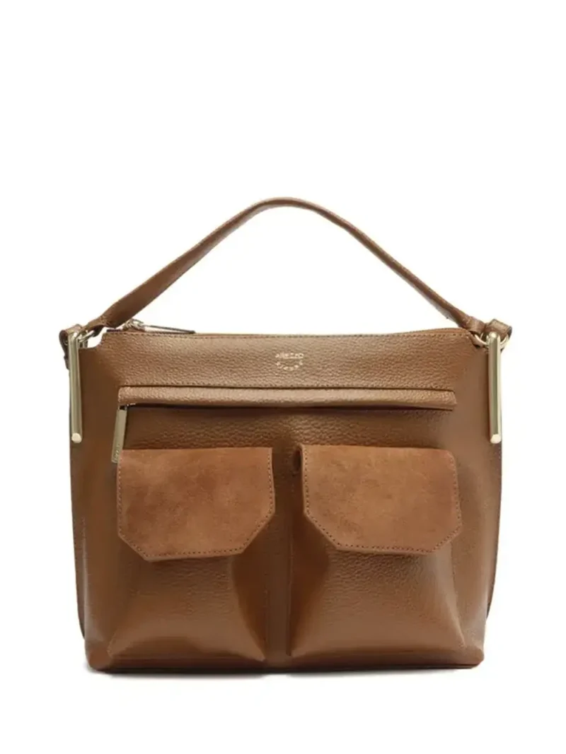 Mala em Pele Castanha e Bolsos Externos