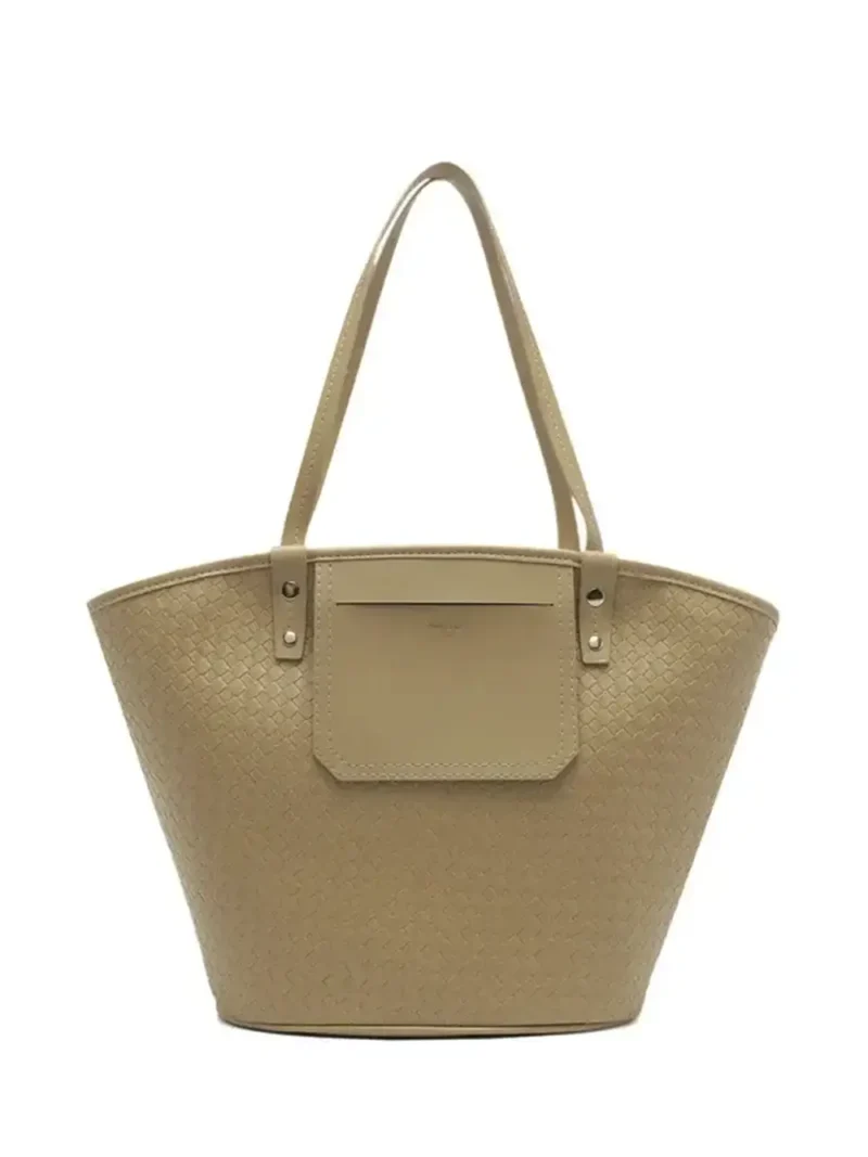 Mala Shopper em Pele Beige e Alça de Ombro