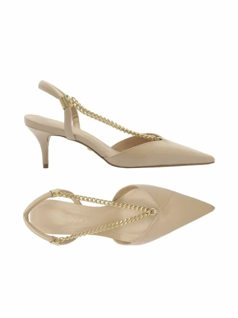 Scarpin em Pele Beige e Corrente Dourada - Image 4