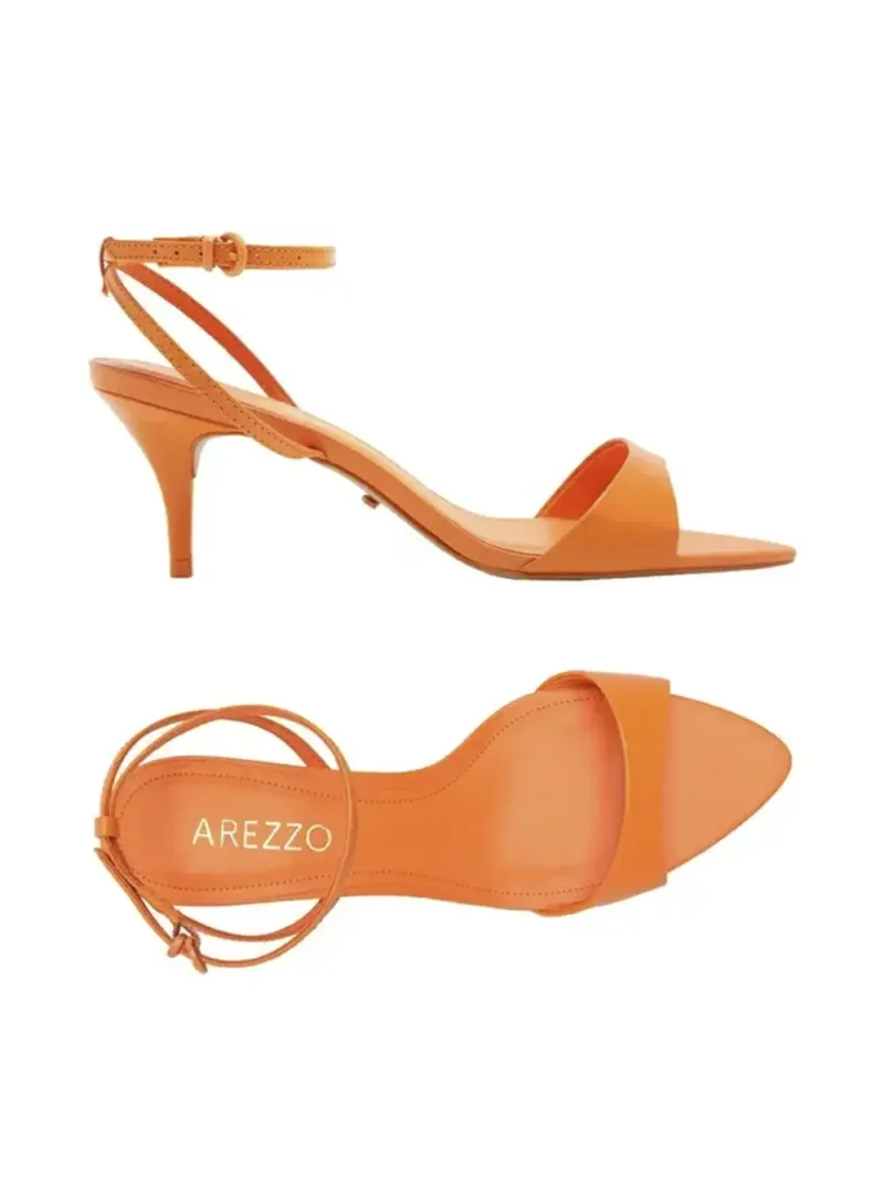 Arezzo Sandal in Orange Leather and Thin Heel - Image 4