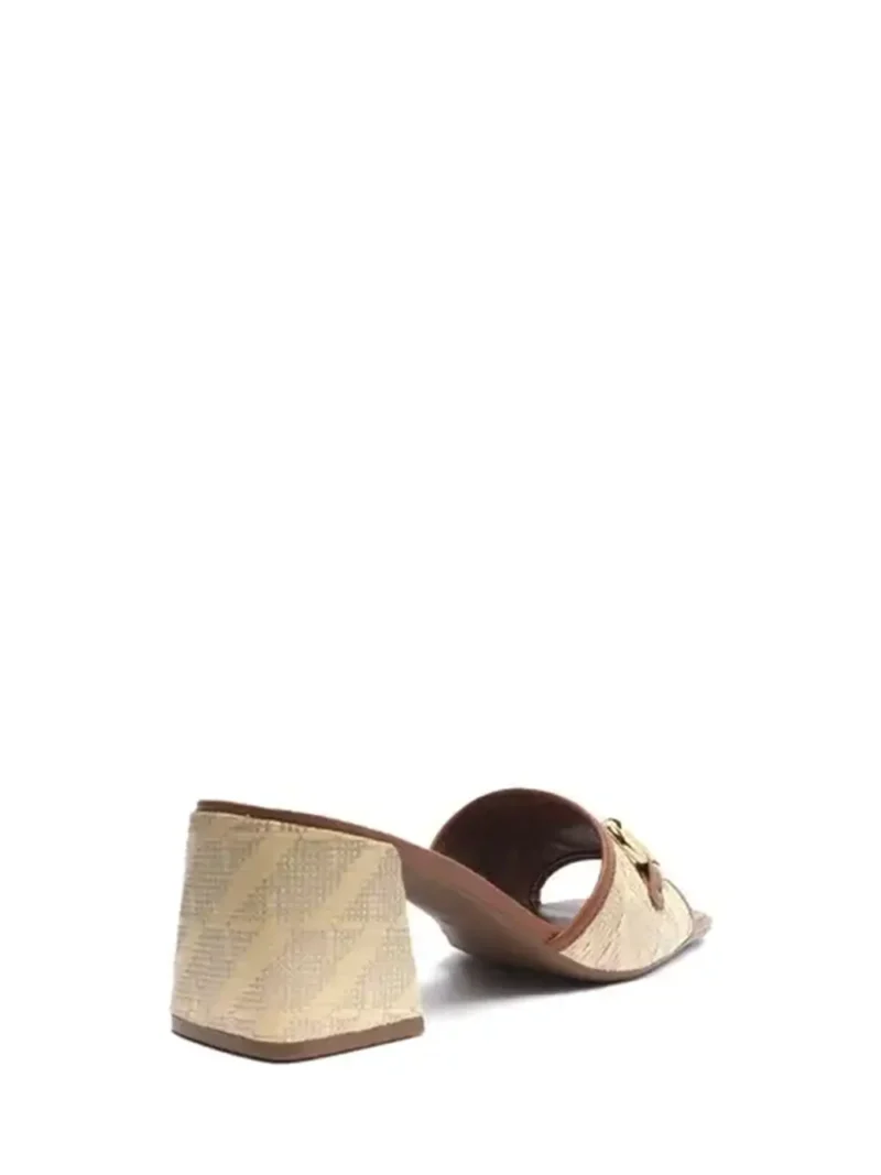 Beige Leather Sandals with Block Heels - Image 3