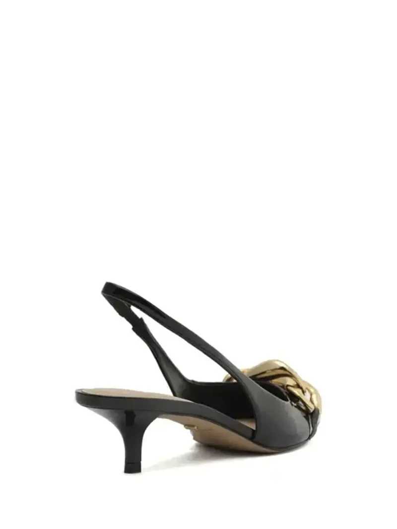 Black Leather Pumps with Gold Chain - Image 3