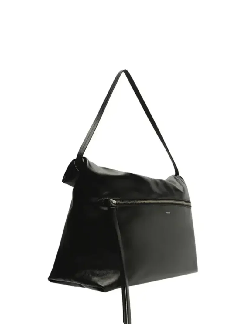 Black Leather Bag with Shoulder Strap - Image 3