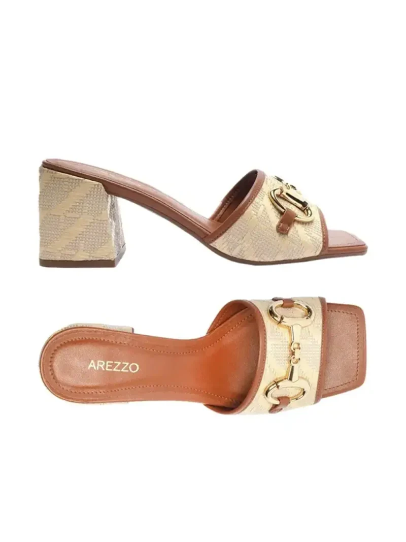 Beige Leather Sandals with Block Heels - Image 4