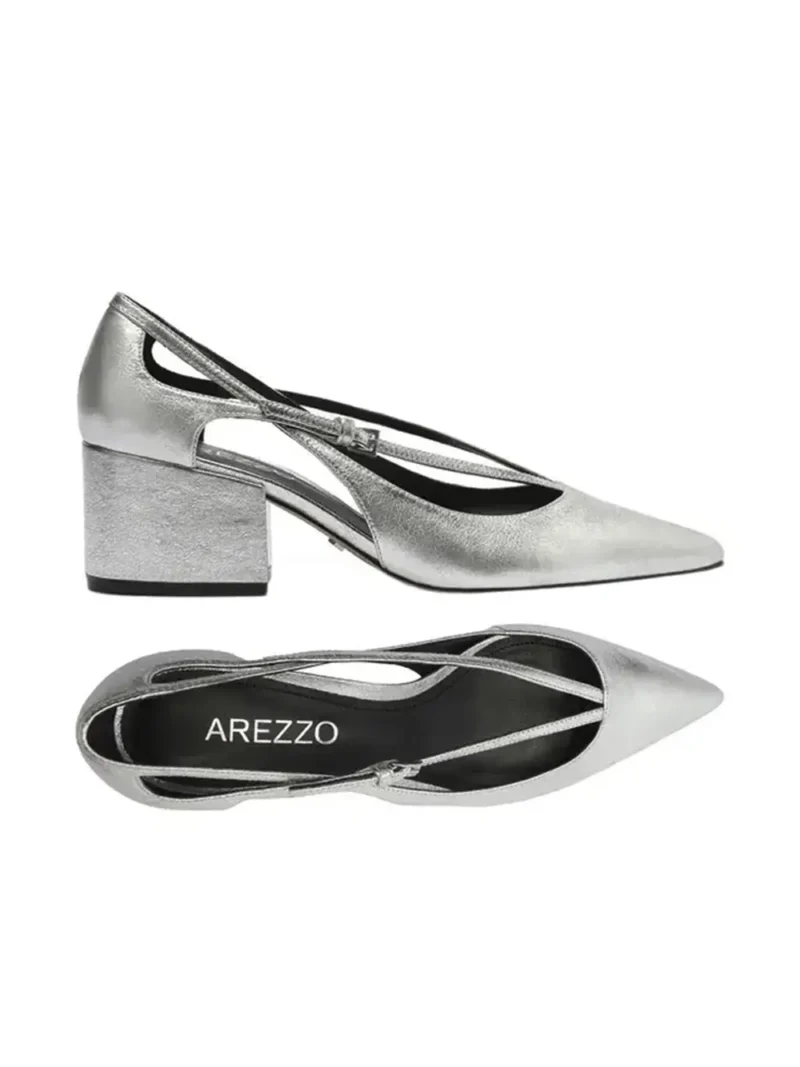 Silver Leather Pumps with Straps - Image 4