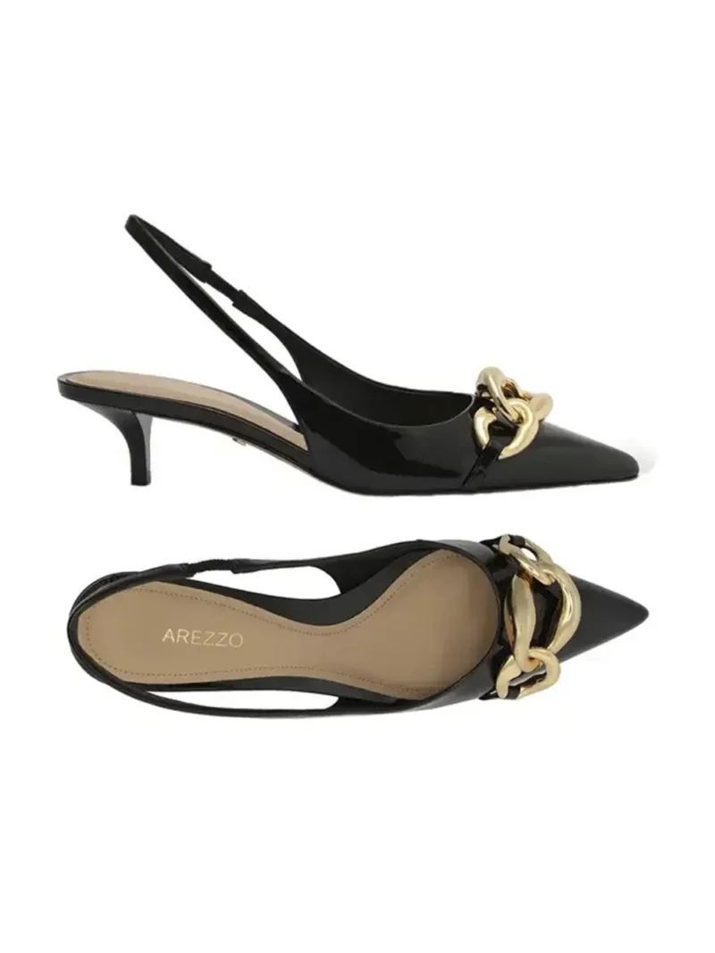 Black Leather Pumps with Gold Chain - Image 4