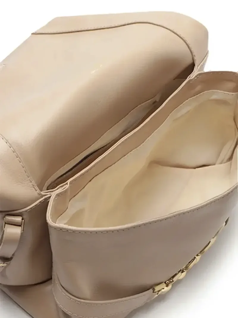 Beige Leather Bag with Gold Chain - Image 4