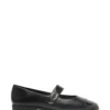 Black leather ballet flats with strap