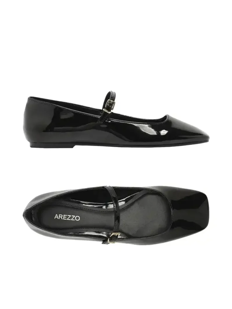 Ballet flats in black leather and Strip - Image 4