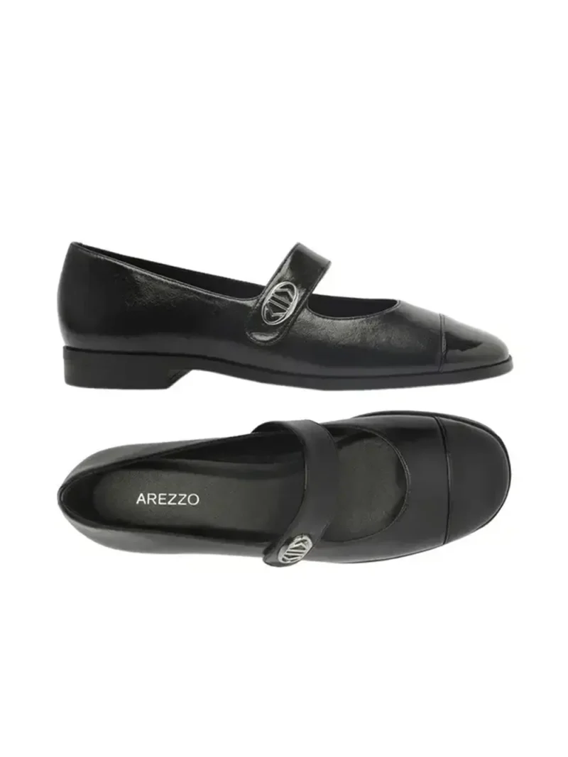 Black leather ballet flats with strap - Image 4