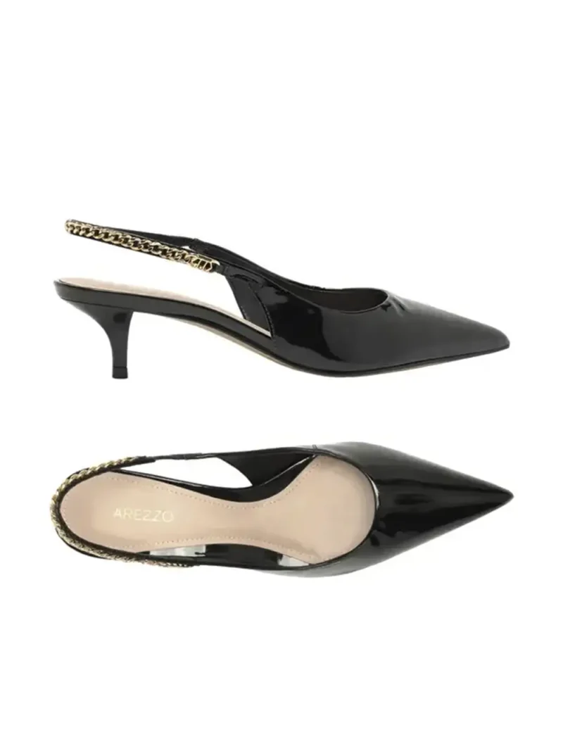 Black Leather Pumps with Chain - Image 4