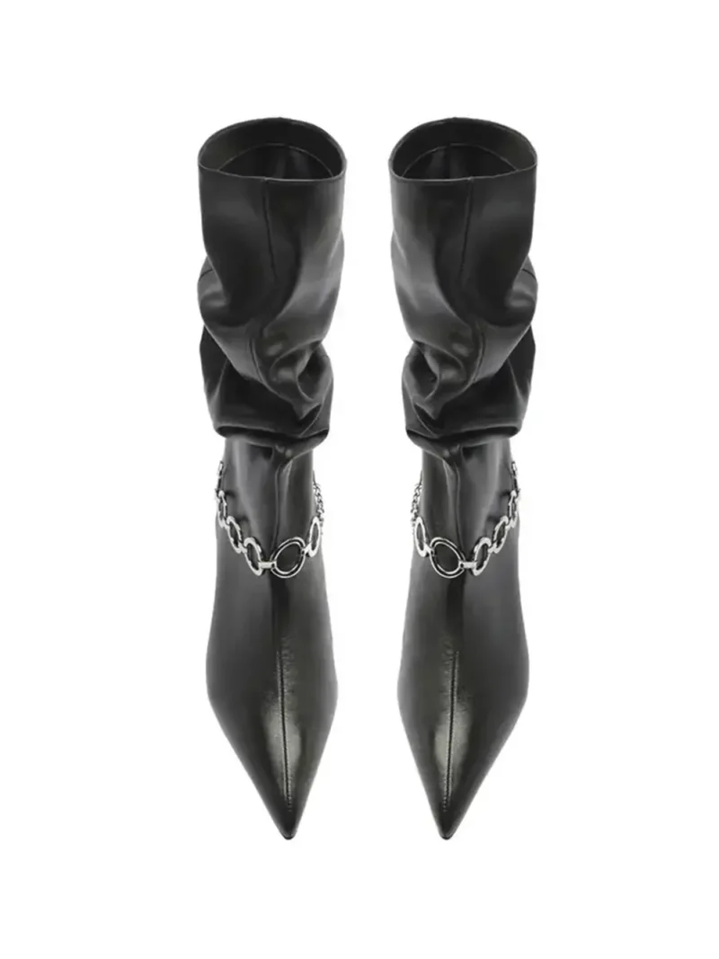 Black Leather Boot with Chain - Image 4