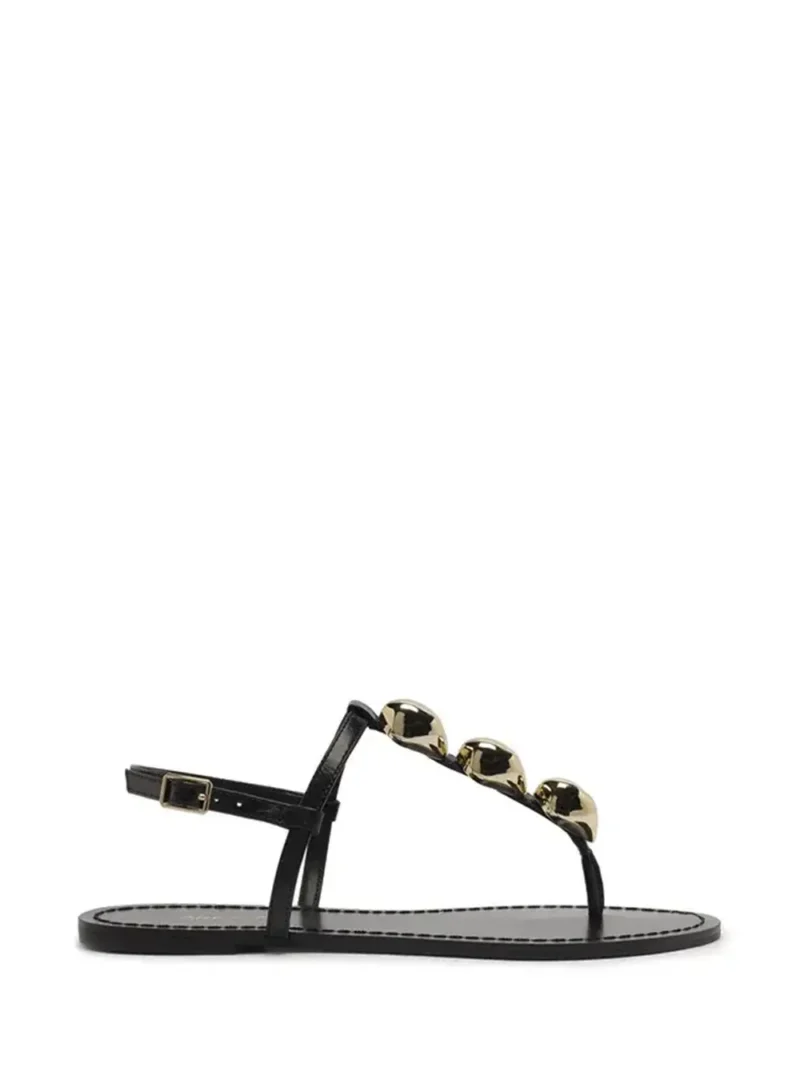 Sandália Preta em Pele com Metais