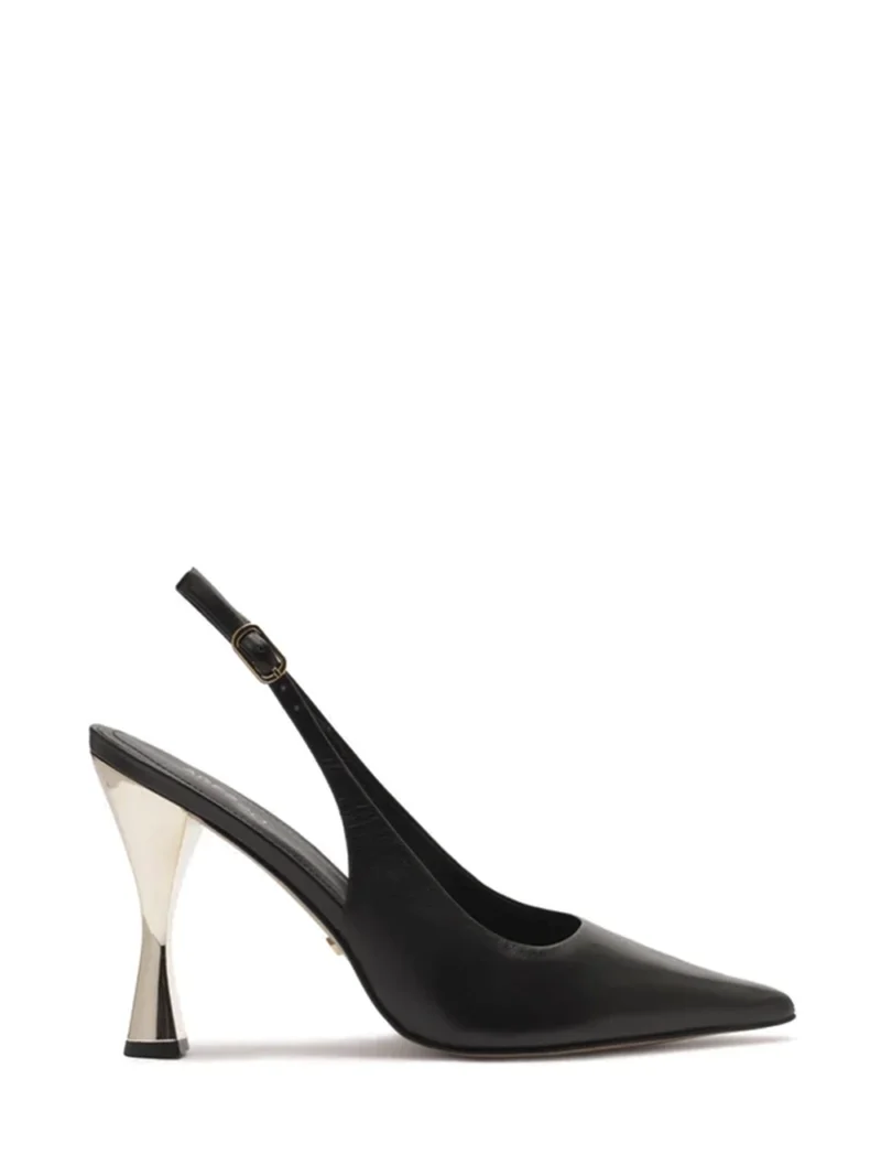 Scarpin Preto em Pele e Salto em Metal