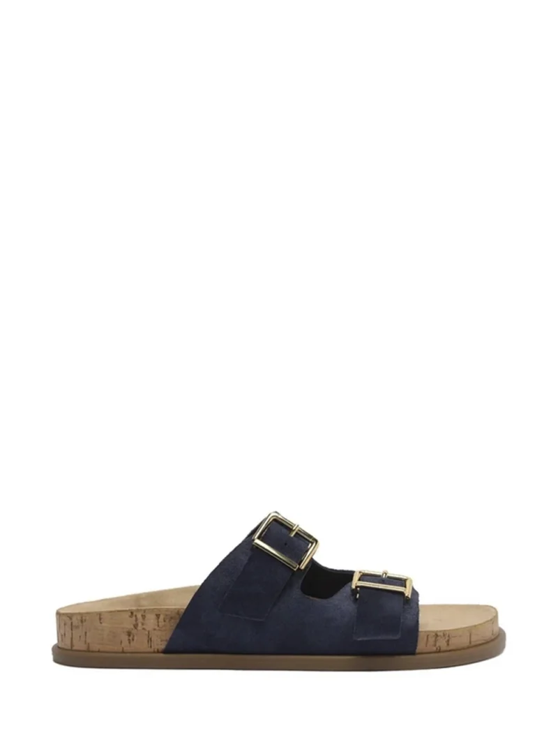 Sandália em Camurça Azul e Sola de Cortiça