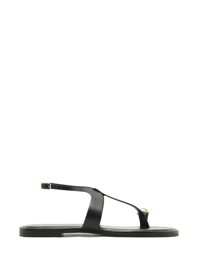 Sandália Preta em Pele e Metal